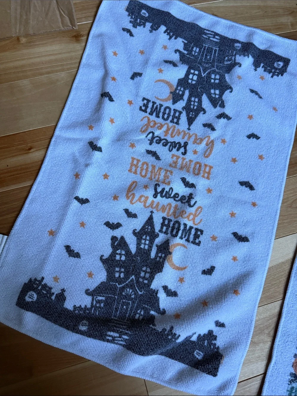 Halloween Haunted Home Decorative Kitchen Towels - White and Orange